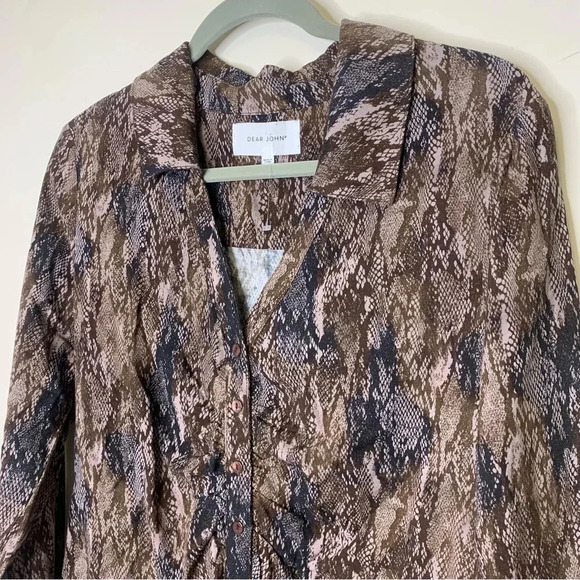 Y2K Babydoll Snake Print Gathered Front Buttoned Shirt Blouse Top Size Small - Picture 4 of 12